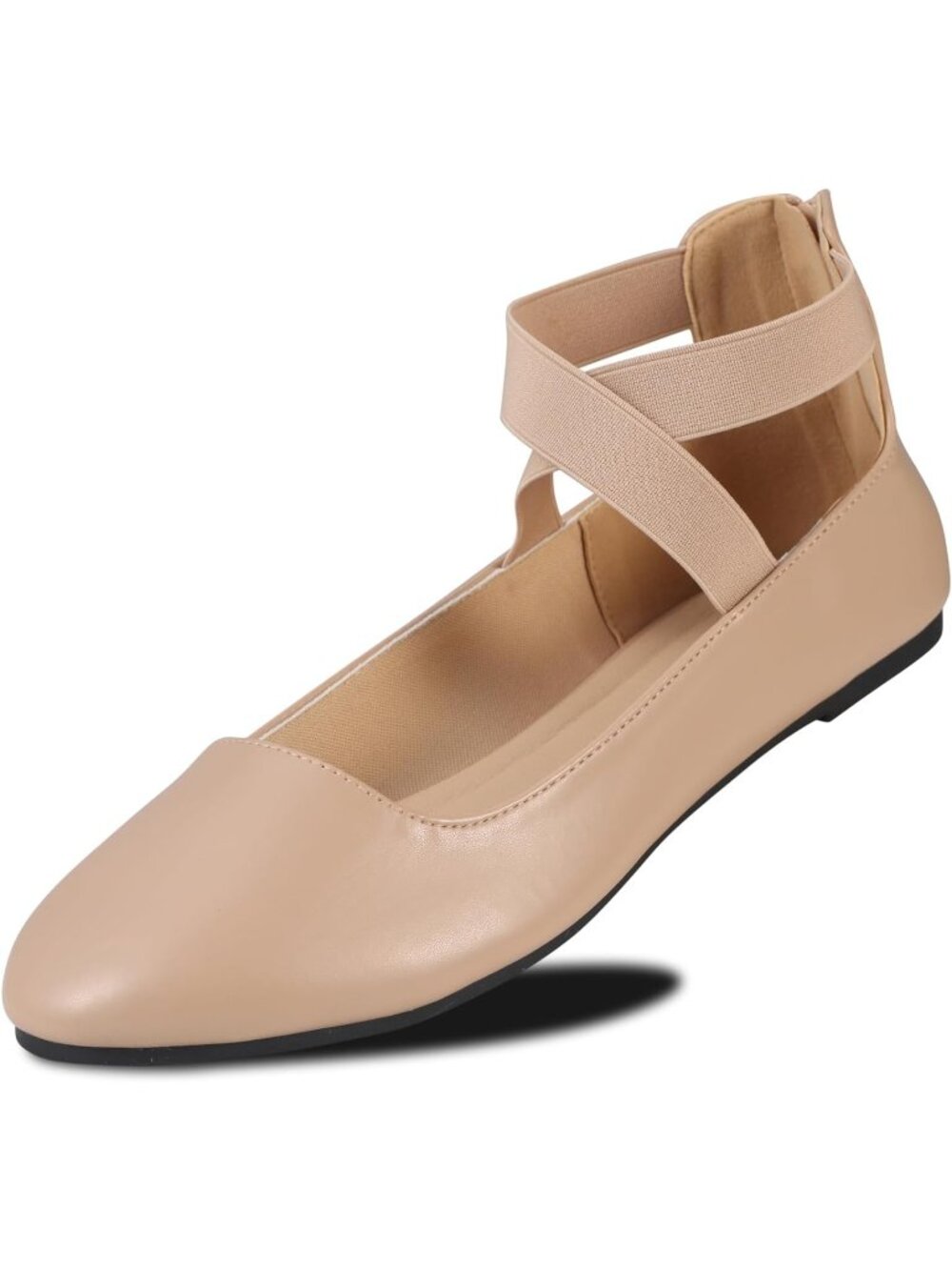 Women's Pu Nude Ankle Strap Imported Faux Leather Ballerina Ballet Flats